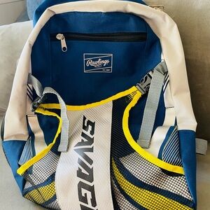 Rawlings Blue and White Backpack with Yellow Accents